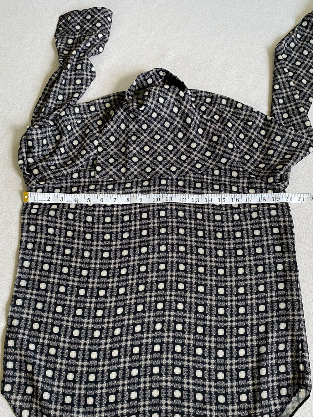 L.A.M.B. Geometric Drape Flap Collar Button Long Sleeve Blouse - Picture 3 of 11